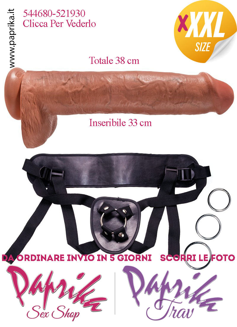 Strap-On Fallo Caramello XXXL Non Vibrante 33/38 cm Ø 77 Mutanda 3 Anelli Acciaio