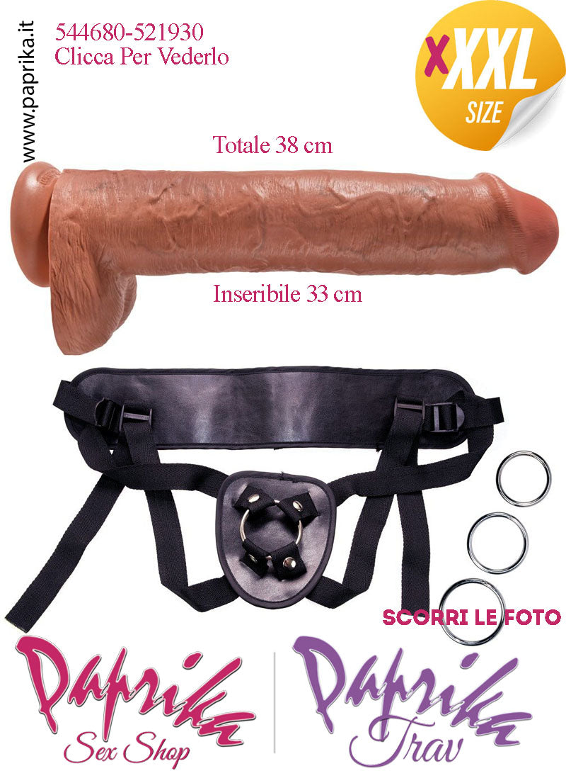 Strap-On Fallo Caramello XXXL Non Vibrante 33/38 cm Ø 77 Mutanda 3 Anelli Acciaio