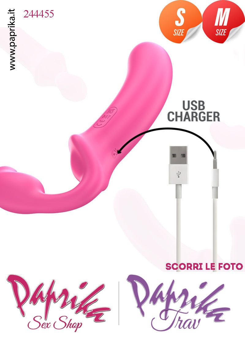 Strapless Strap-On Doppio Femminile Small e Medium Silicone Flessibile Vibrante