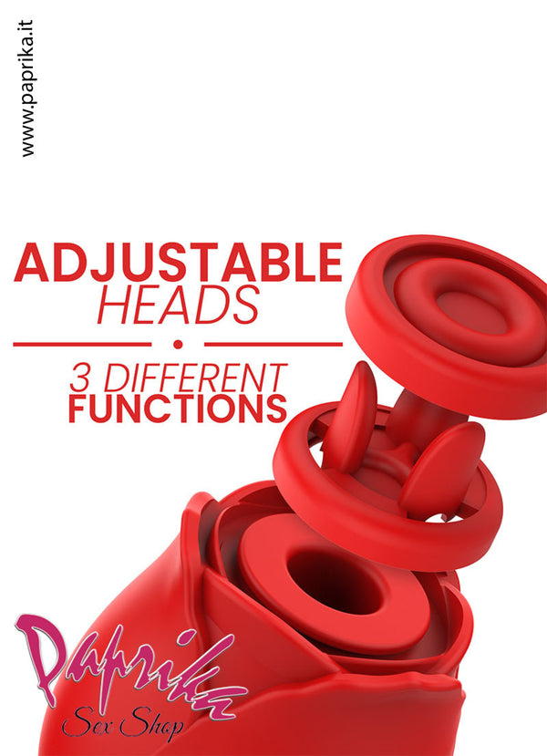 Succhia Clitoride Rosa Rossa Silicone 10 Velocità 2 Testine Stimolanti