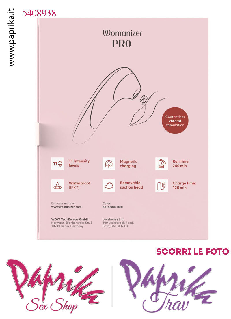 Succhia Clitoride Stimolatore Clitorideo 11 Velocità Womanizer Pro Rosso