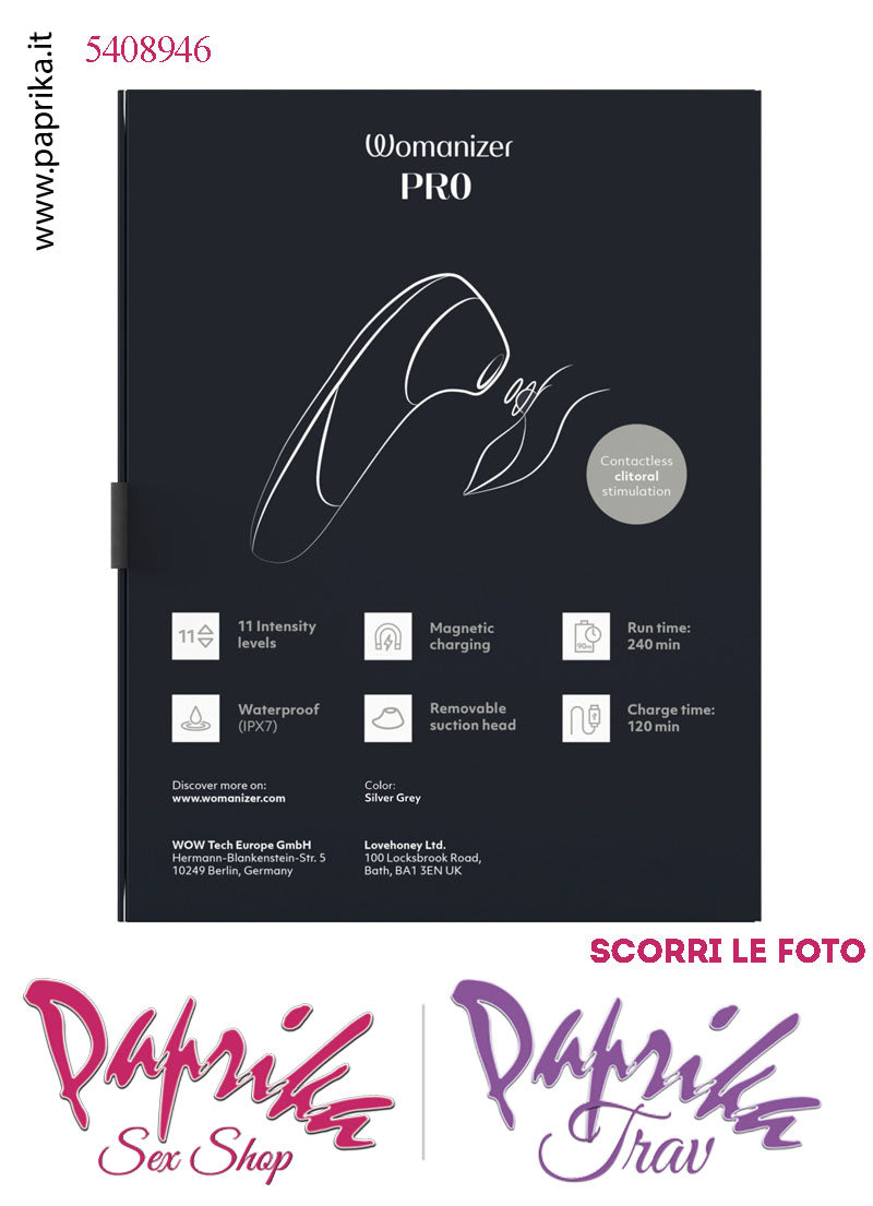 Succhia Clitoride Stimolatore Clitorideo 11 Velocità Womanizer Pro Argento