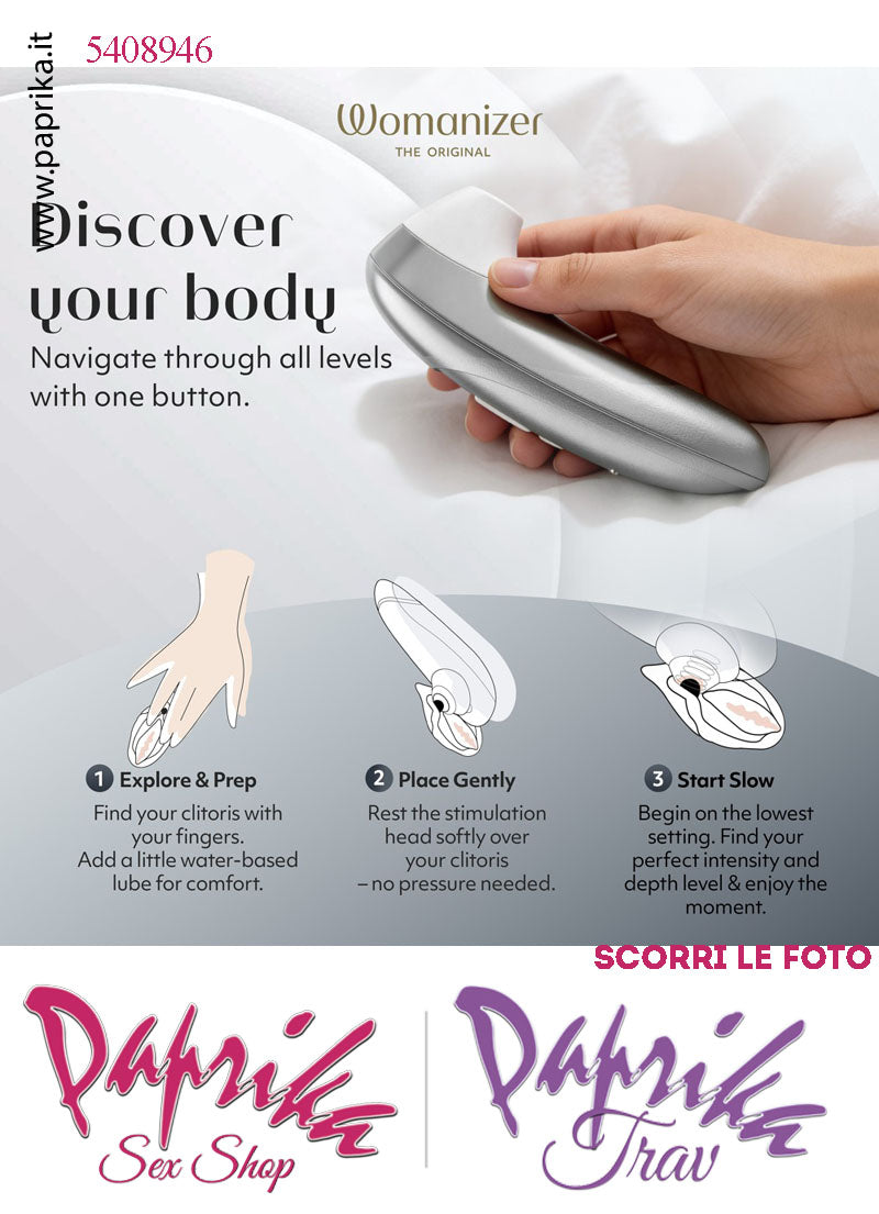 Succhia Clitoride Stimolatore Clitorideo 11 Velocità Womanizer Pro Argento