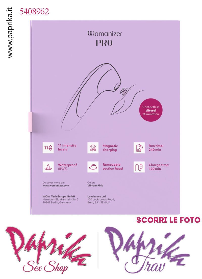 Succhia Clitoride Stimolatore Clitorideo 11 Velocità Womanizer Pro Rosa