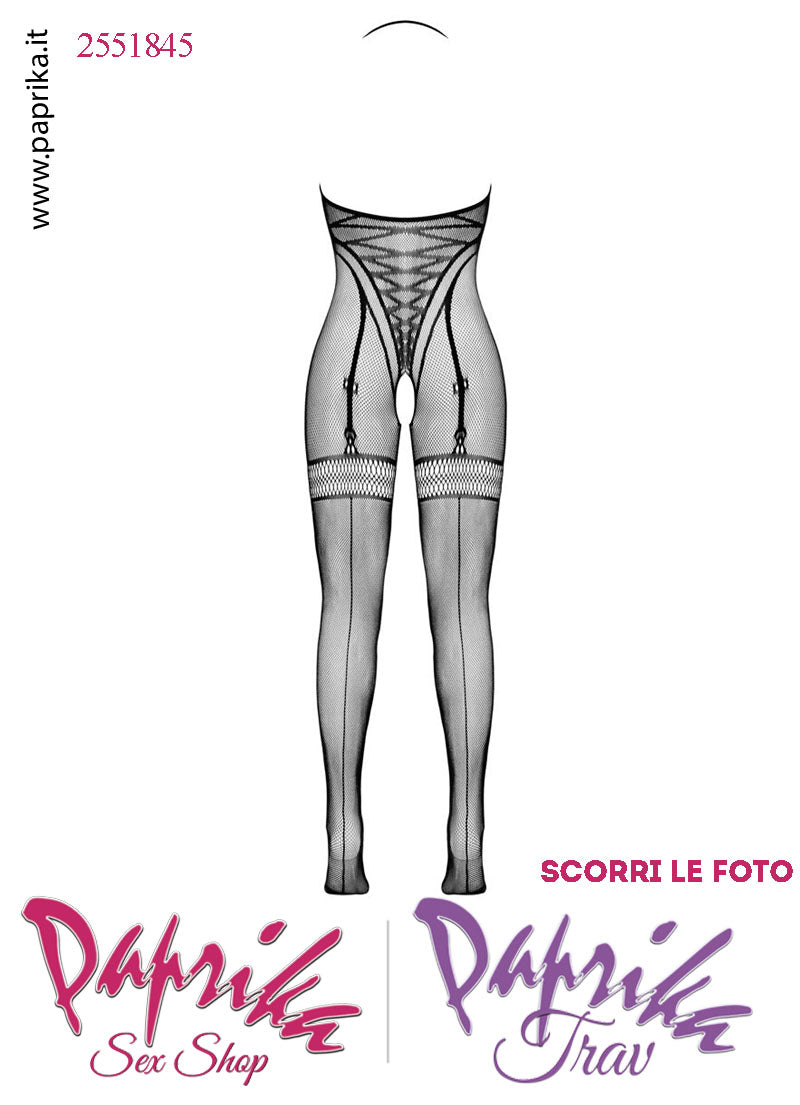 Tutina Catsuit Seno Nudo Rete Lavorata Apertura Piccola Riga Posteriore