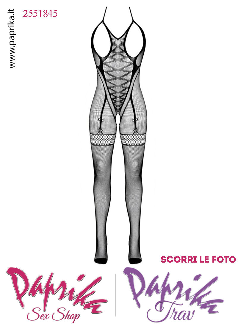 Tutina Catsuit Seno Nudo Rete Lavorata Apertura Piccola Riga Posteriore