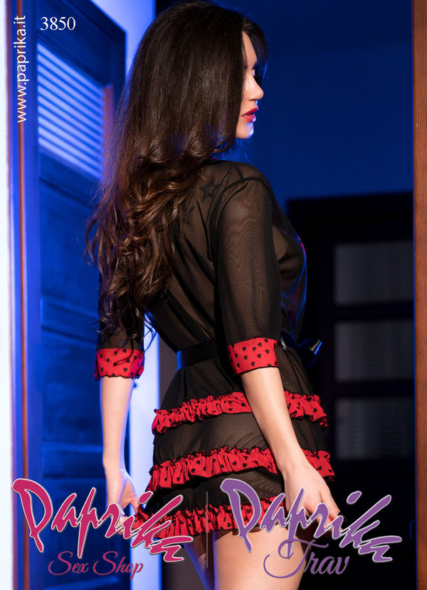 Vestaglia Sexy Tulle Trasparente Maniche 3\4 Cintura Perizoma