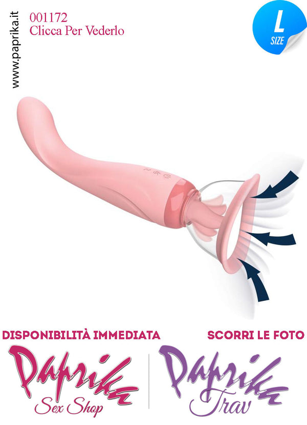 Sex Toys Design 4 in 1 Vibratore Stimolatore Lingua e Air Pulse Punto G Silicone Rosa