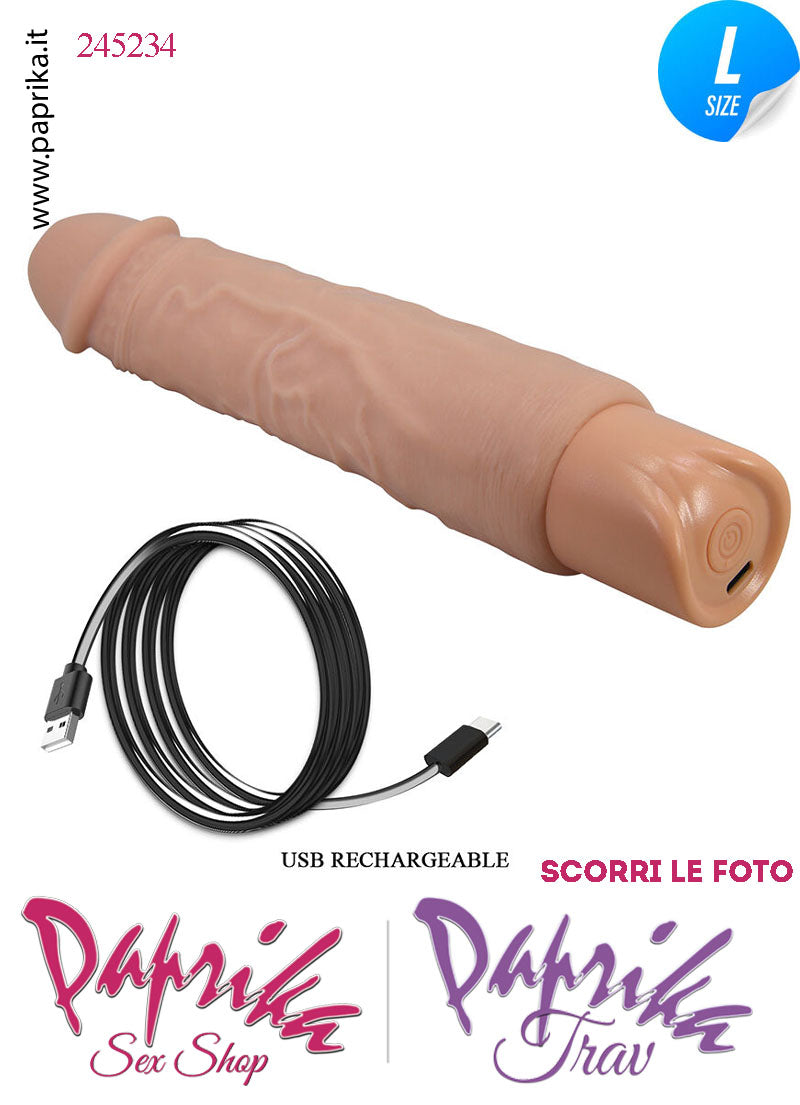 Vibratore Tpe Morbido Venature 10 Velocità 20 cm Ø 45 Ricarica Usb