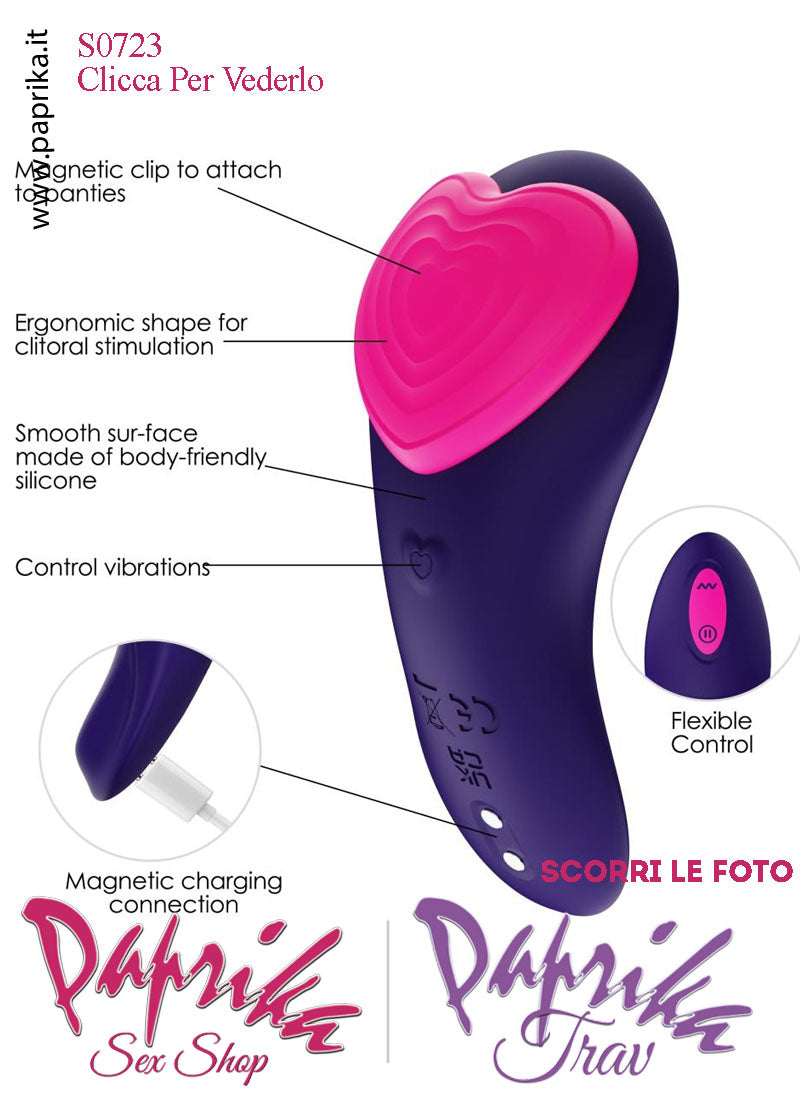 Vibratore Clitoride da Mutandina Telecomando Clip Magnetica Cuore Fucsia