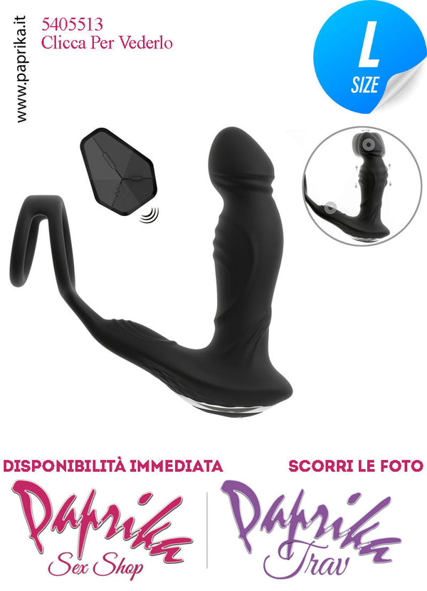 Vibratore Prostatico Large Movimento Punta Telecomandato 12 cm Ø 38 Anelli Pene