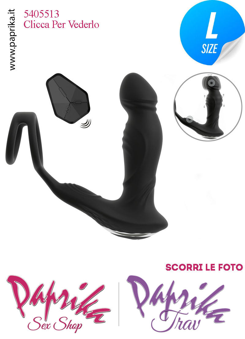 Vibratore Prostatico Large Movimento Punta Telecomandato 12 cm Ø 38 Anelli Pene