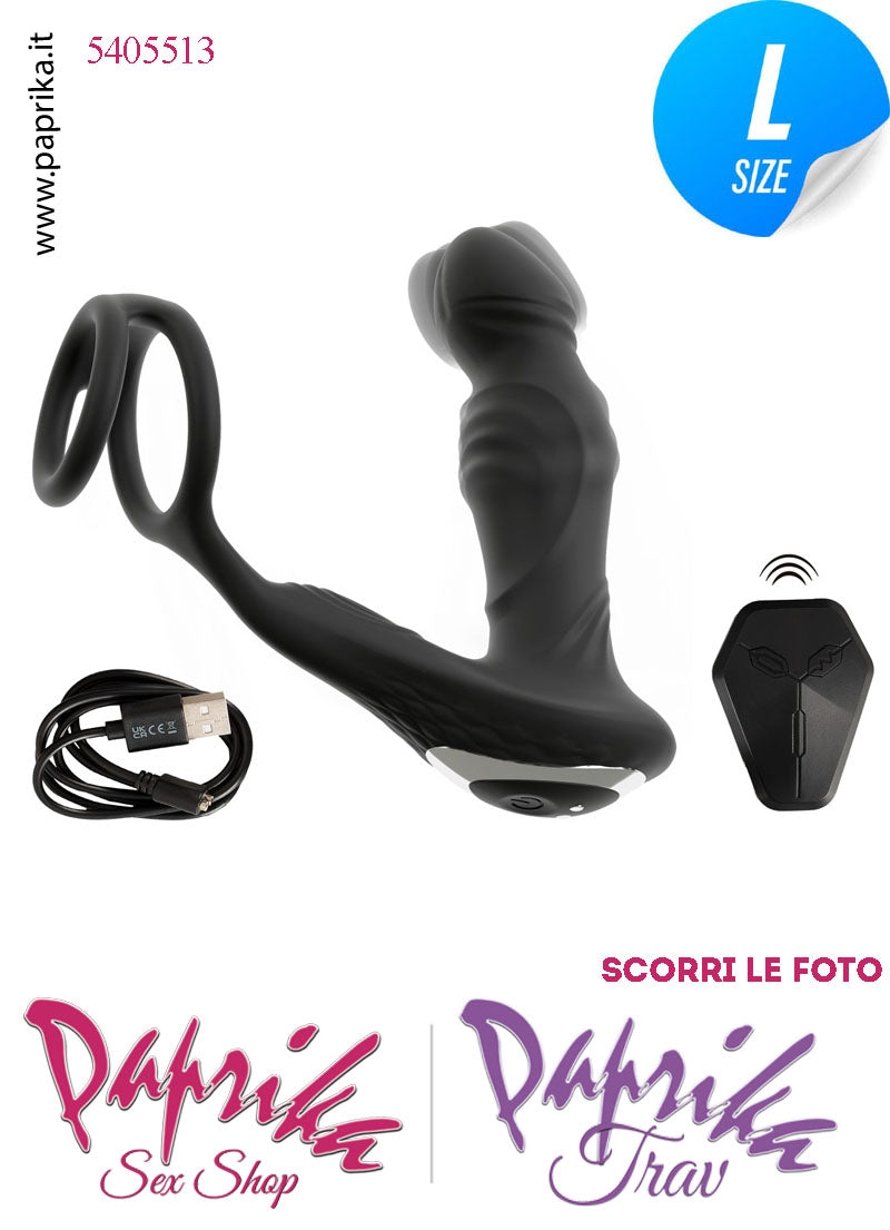 Vibratore Prostatico Large Movimento Punta Telecomandato 12 cm Ø 38 Anelli Pene