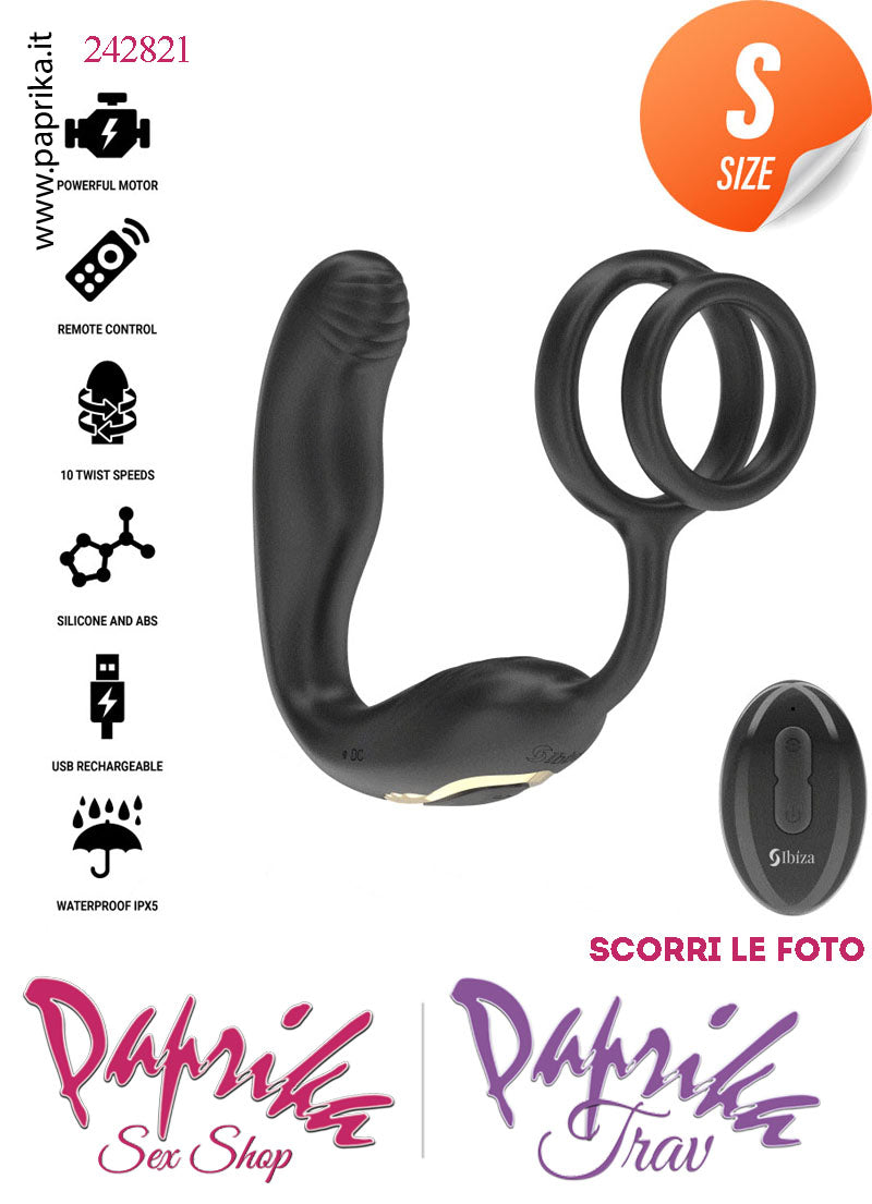 Vibratore Prostatico Small Rotante & Vibrante 9 cm Ø 26 Anelli Pene Telecomando