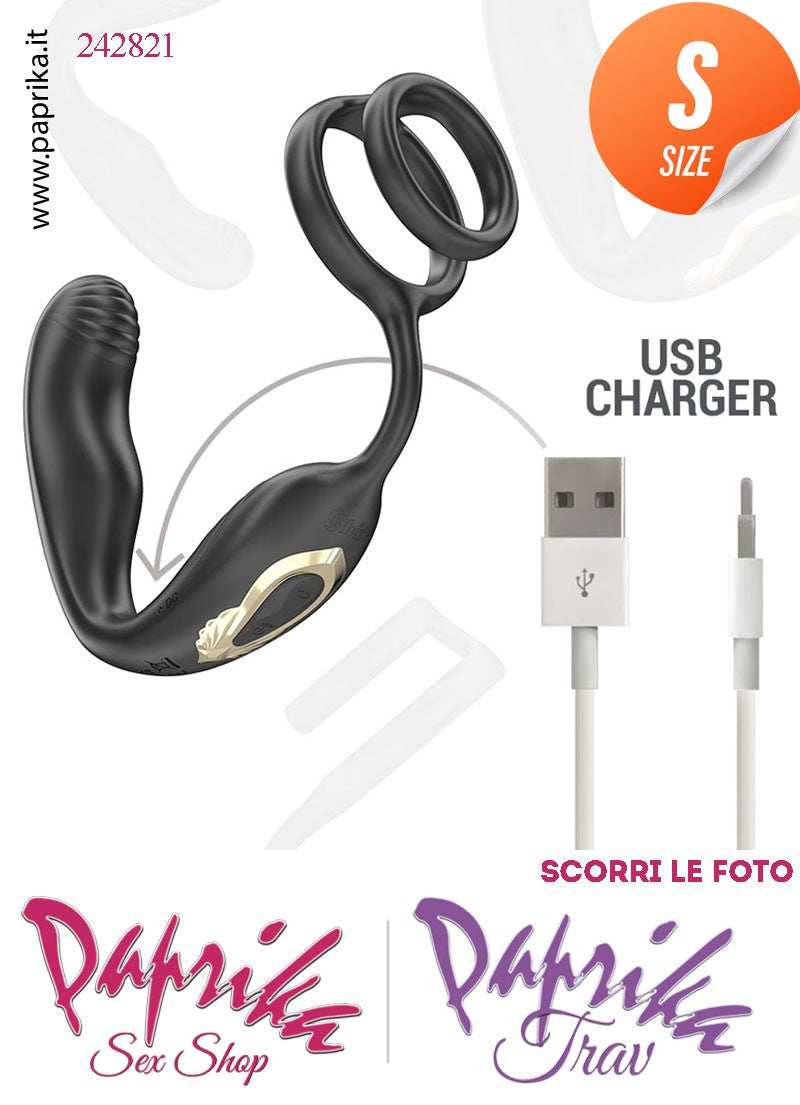 Vibratore Prostatico Small Rotante & Vibrante 9 cm Ø 26 Anelli Pene Telecomando