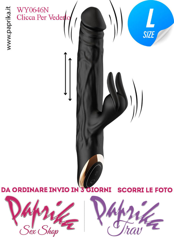 Rabbit Silicone Nero Su & Giù Vibrante Venature 10 Funzioni 14/25 cm Ø 37