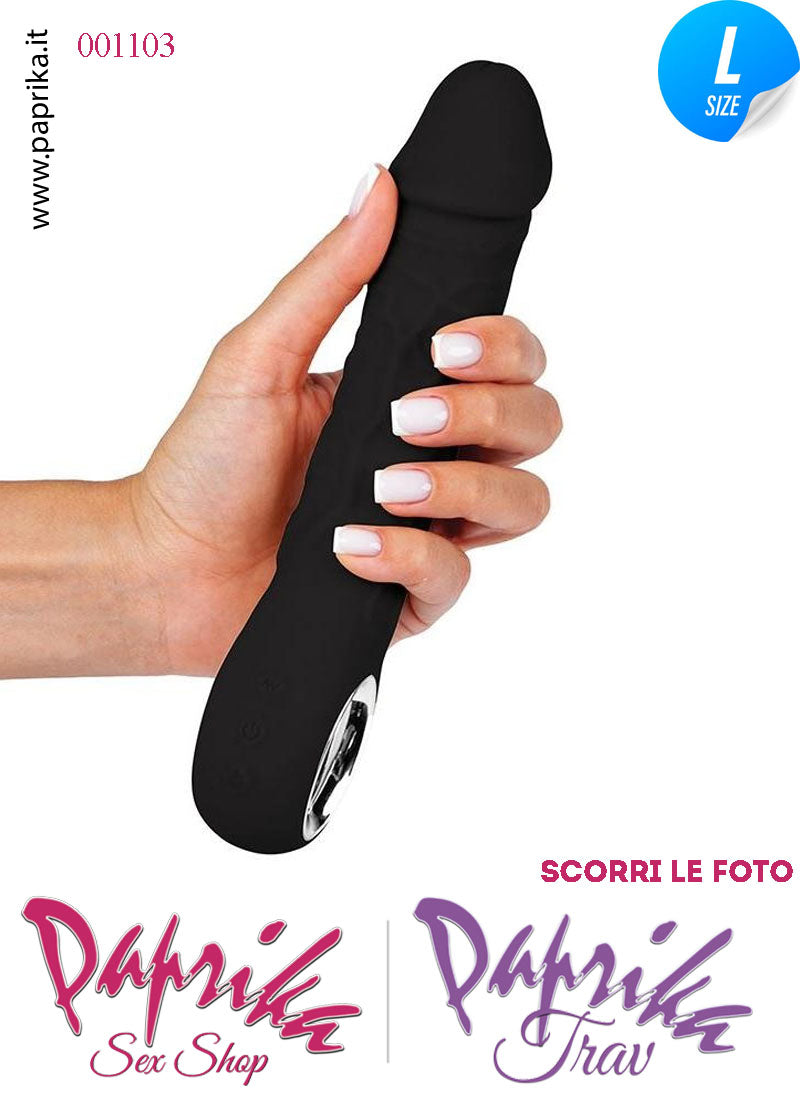 Vibratore Silicone Nero Unisex Venature Risaldabile 10 Velocità 18 cm Ø 44