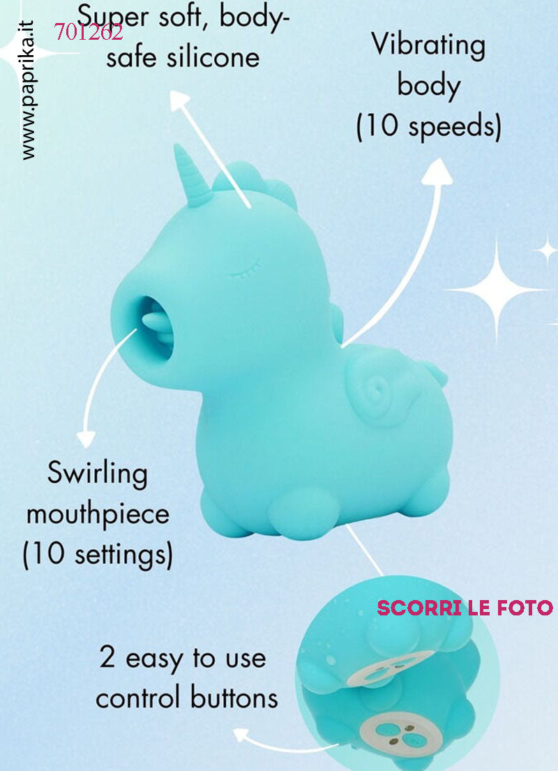Unicorno Succhia Clitoride Vibratore Lingua Silicone 10 Velocità 2 Motori