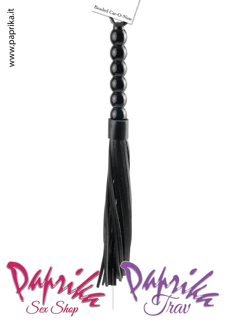 Frusta Whip Bdsm Pelle Dolorosa 40 cm Manico Legno Palline