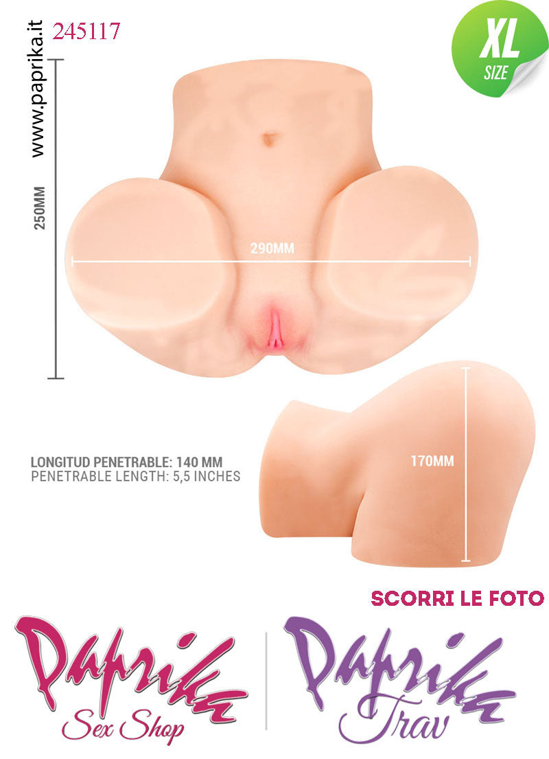 Busto Masturbatore Vagina Ano 29 cm Vibrante Aspirazione Telecomando 5.3 kg