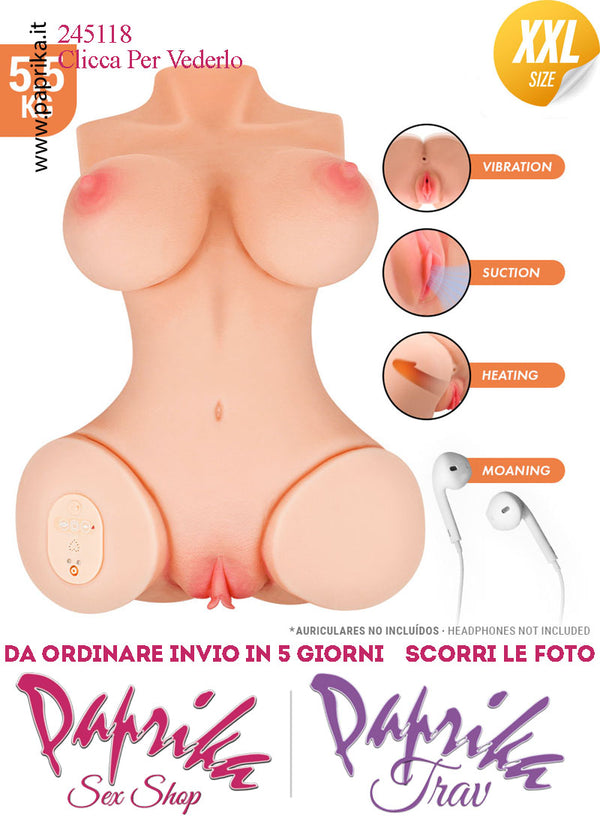 Busto Masturbatore Vagina Ano 37 cm Vibrante Aspirazione Telecomando 5.5 Kg
