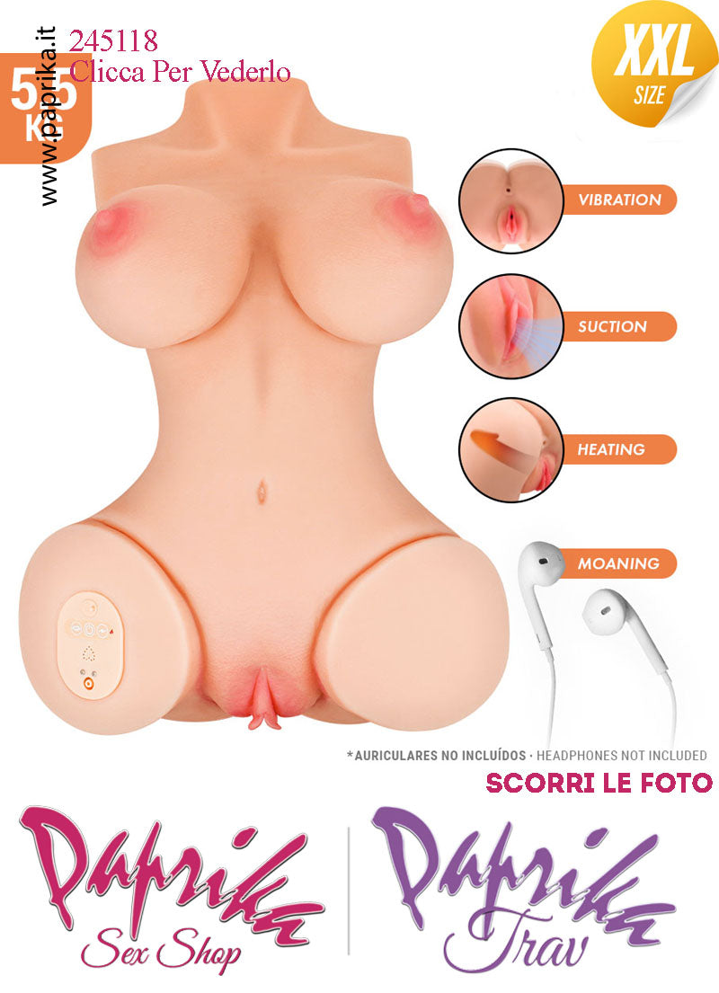 Busto Masturbatore Vagina Ano 37 cm Vibrante Aspirazione Telecomando 5.5 Kg