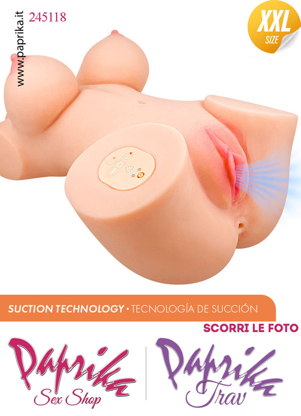 Busto Masturbatore Vagina Ano 37 cm Vibrante Aspirazione Telecomando 5.5 Kg