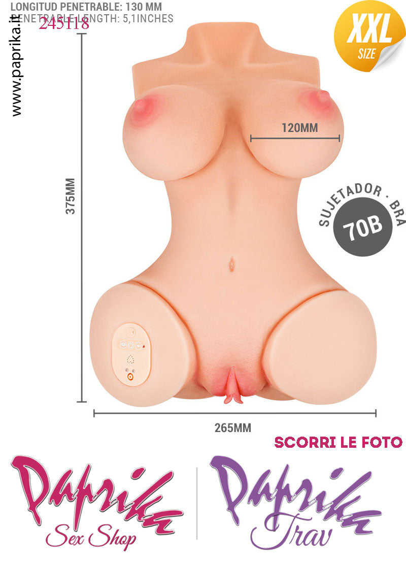 Busto Masturbatore Vagina Ano 37 cm Vibrante Aspirazione Telecomando 5.5 Kg
