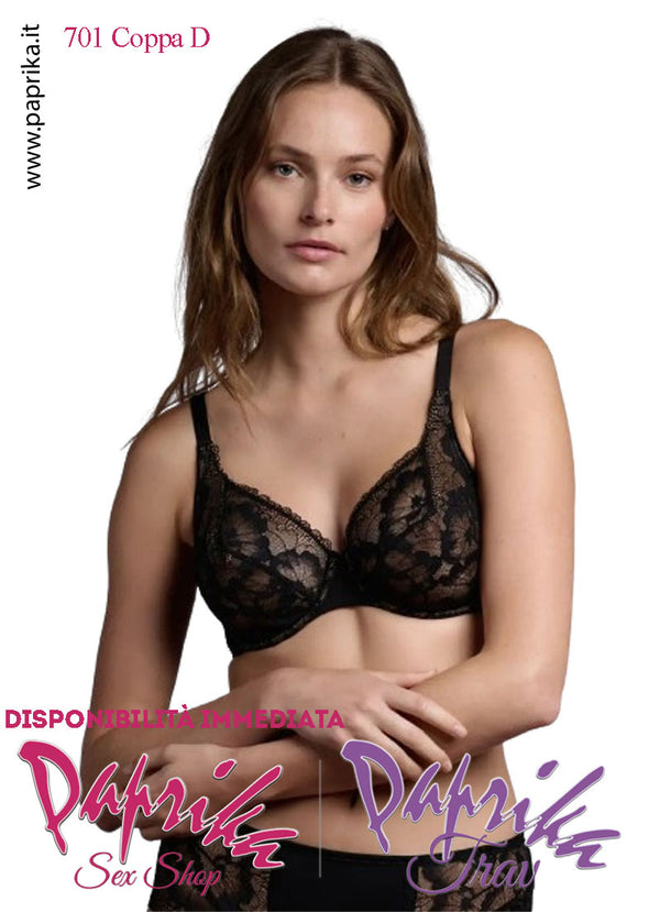 Reggiseno Pizzo Semi Trasparente Ferretto Nudo Nero Coppa D