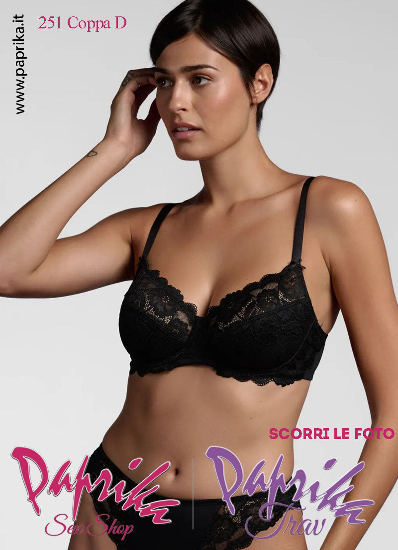 Set Seno Silicone 5^ + Reggiseno Pizzo Nero Non Imbottito Coppa D