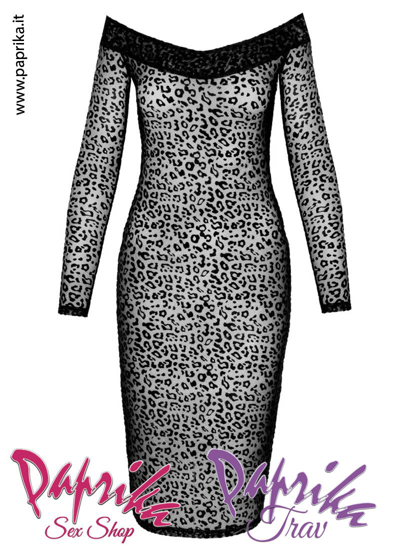 Abito Longuette Fetish Tessuto Leopard Look Maniche Lunghe