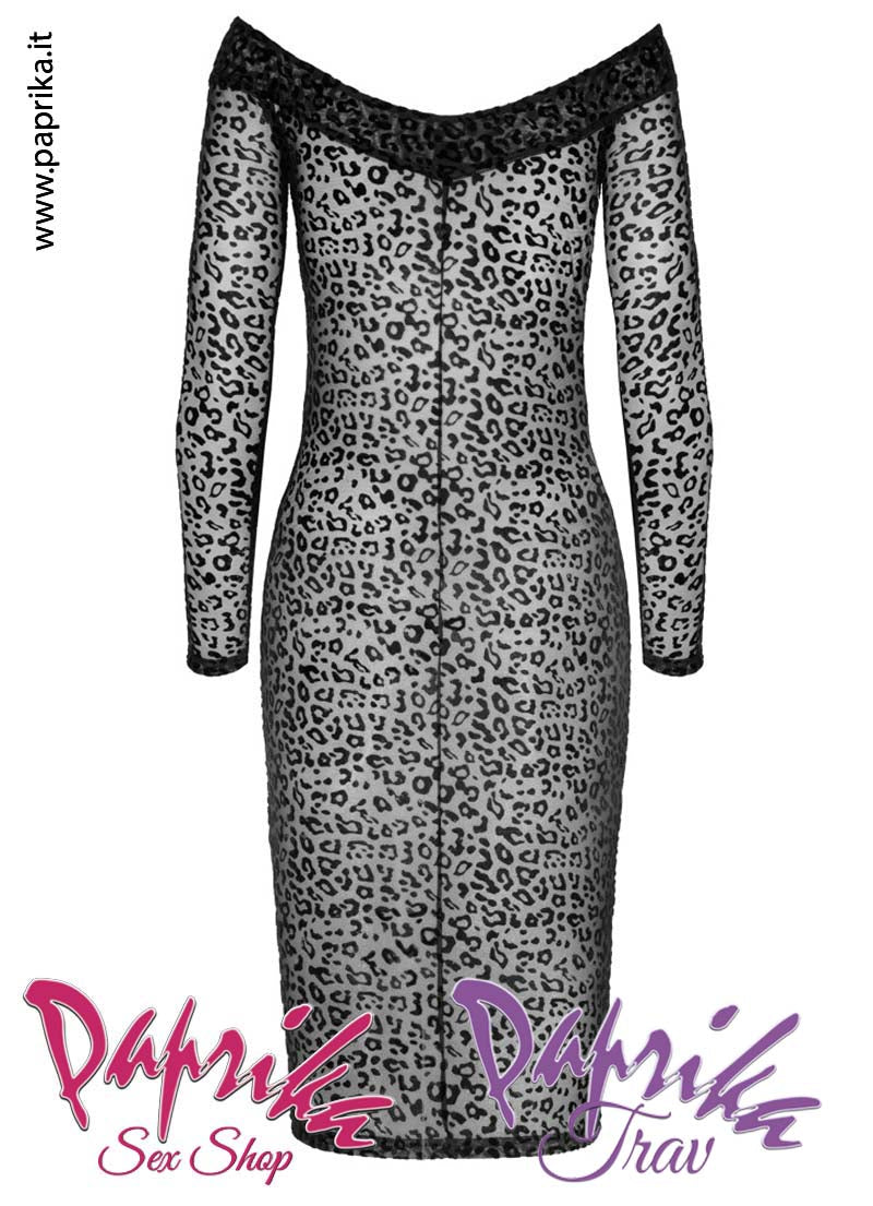 Abito Longuette Fetish Tessuto Leopard Look Maniche Lunghe