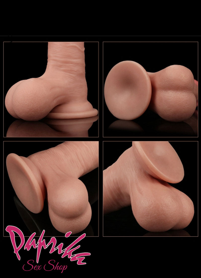 Fallo Testicoli TPE Morbido Flessibile 18 cm Ø 48 Ventosa Pelle Mobile Non Vibrante