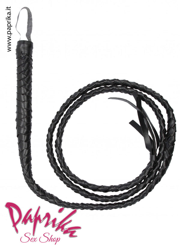 Frusta Sadomaso Arabian Bullwhip Cuoio Rigenerato Lunga 200 cm Terminale Strisce