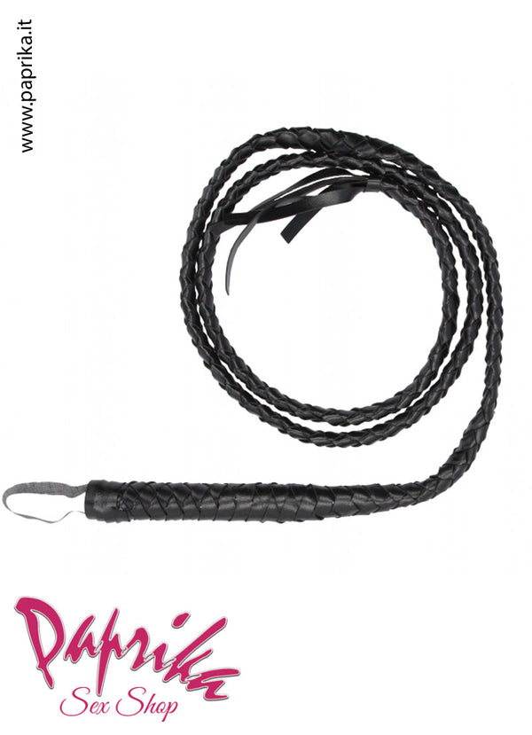 Frusta Sadomaso Arabian Bullwhip Cuoio Rigenerato Lunga 200 cm Terminale Strisce