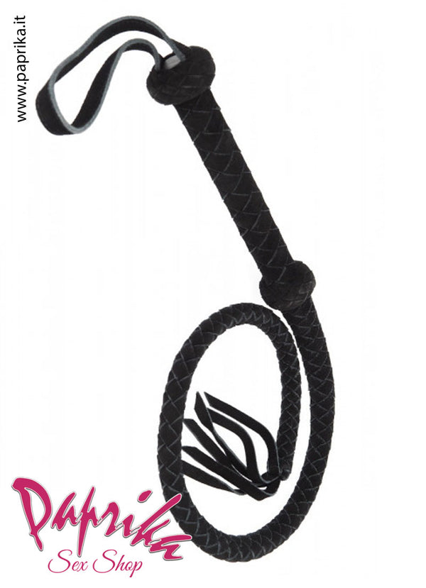 Frusta Pelle Sadomaso Arabian Bullwhip Corta 110 cm Terminale Strisce