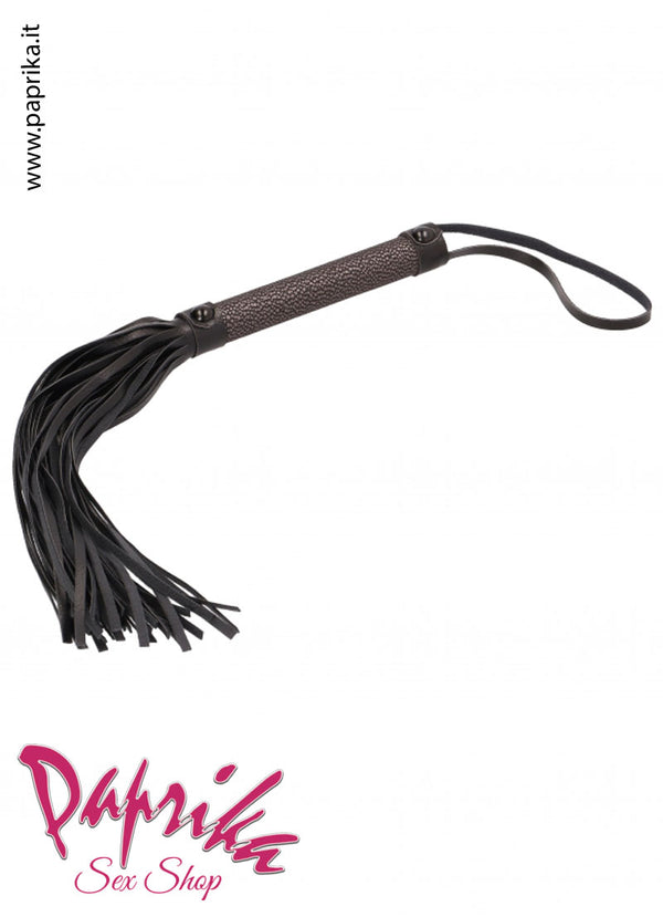 Flogger Indolore Frusta Sadomaso Cuoio Rigenerato 40 cm Manico Legno