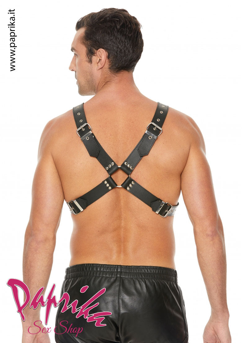 Harness Indossabile Maschile Torso Strisce Incrociate 2 Anelli Fibbie