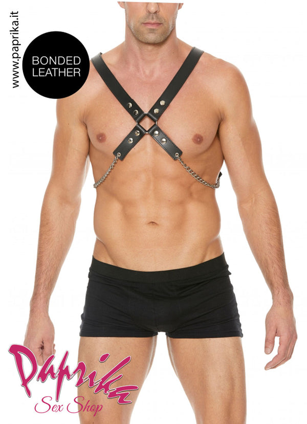 Harness Indossabile Maschile Strisce Medie Catenelle Metallo