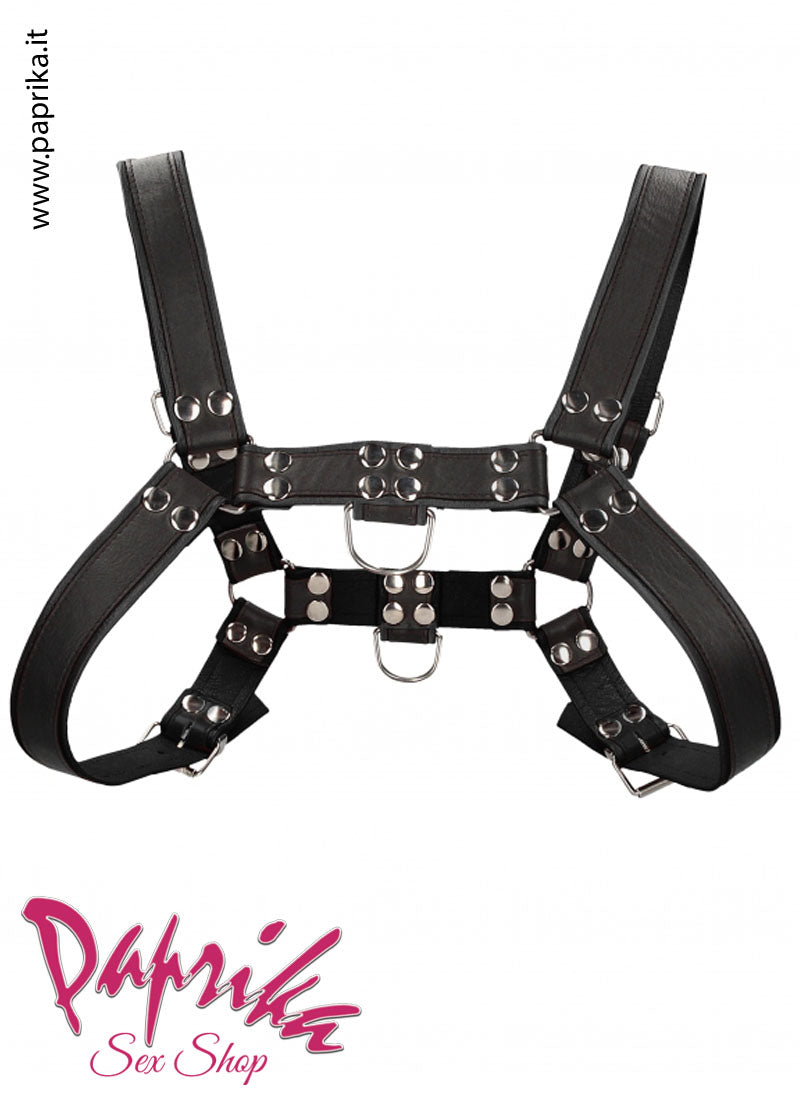 Harness Indossabile Maschile Strisce Larghe Anelli Davanti Dietro