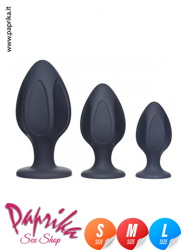 Kit Anale Unisex Tre Misure Plug Sagomati Silicone Ventosa
