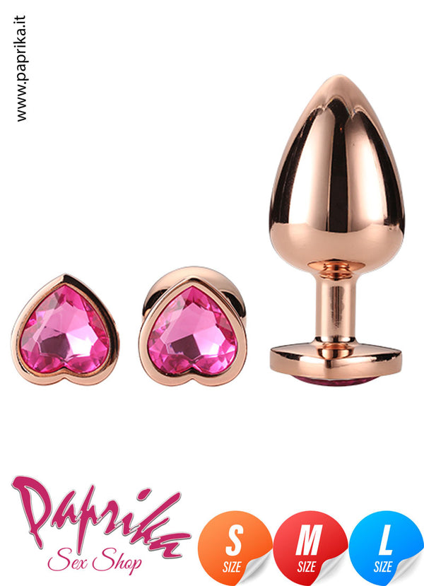 Kit Prima Volta Anale 3 Plug Rosebud Alluminio Gioiello Cuore Rosa