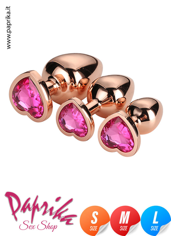 Kit Prima Volta Anale 3 Plug Rosebud Alluminio Gioiello Cuore Rosa