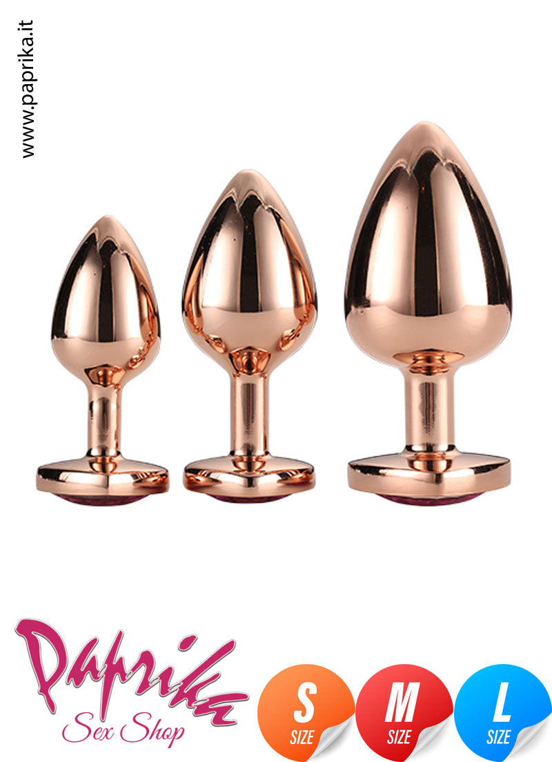Kit Prima Volta Anale 3 Plug Rosebud Alluminio Gioiello Cuore Rosa