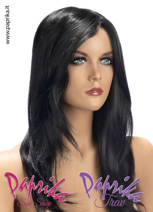 Olivia Parrucca Nera Lunga Liscia Ciuffo Laterale Senza Frangetta