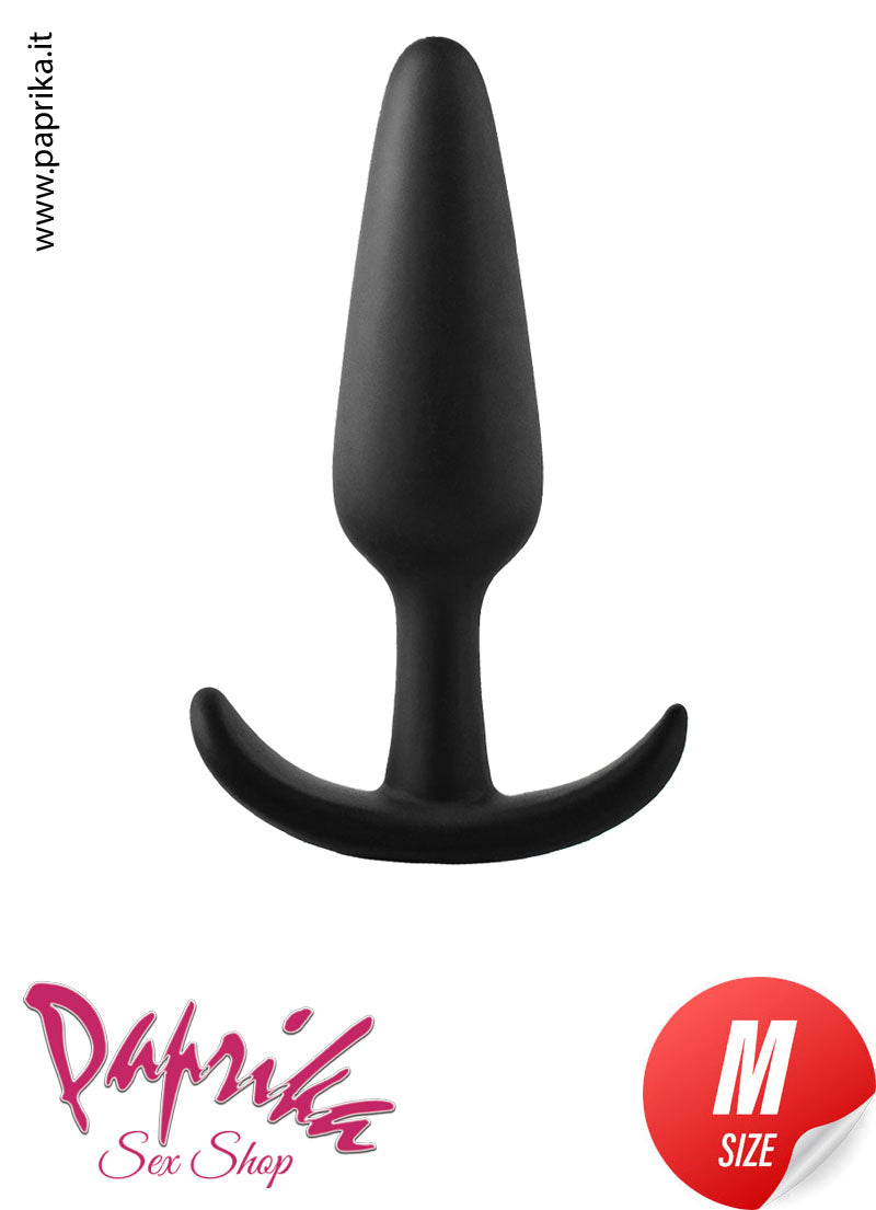 Plug Anale Unisex Silicone Nero Morbido Base Curva 3 Misure