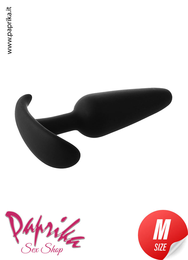 Plug Anale Unisex Silicone Nero Morbido Base Curva 3 Misure