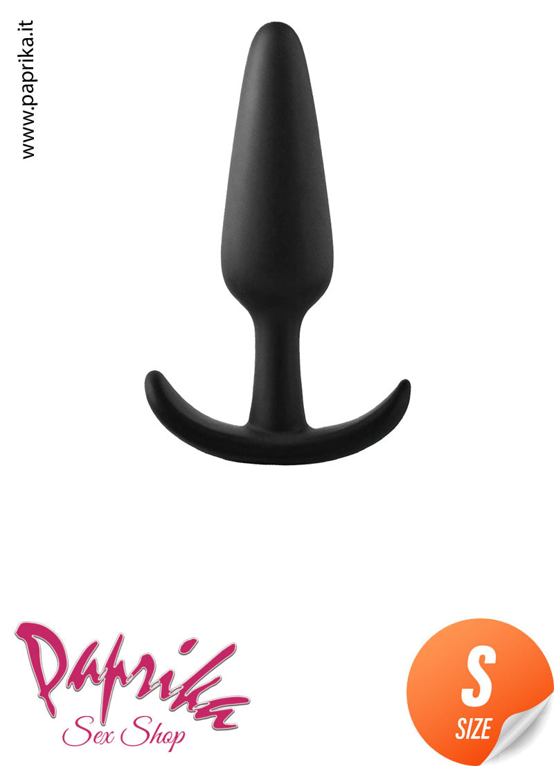 Plug Anale Unisex Silicone Nero Morbido Base Curva 3 Misure