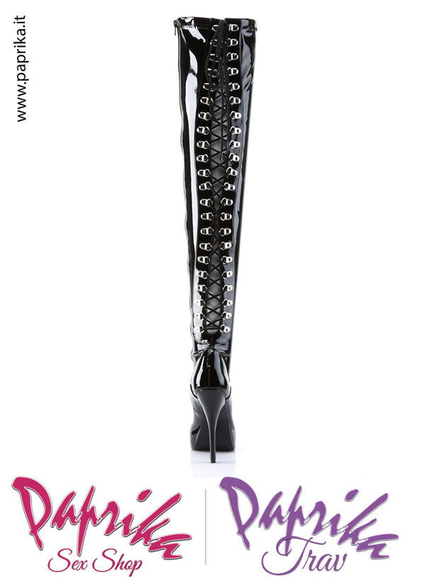 Stivali Lunghi Vernice Allacciatura Dietro Tacco 13.3 Zeppa 3.2