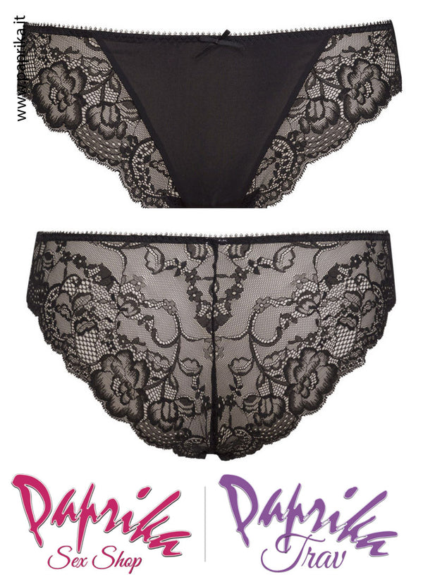 Perizoma Slip Chiuso Raso Davanti Pizzo Trasparente Dietro e Lati
